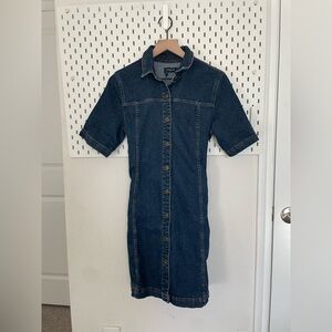 ASOS by Pieces Dark Washed Denim Button-Down Dress